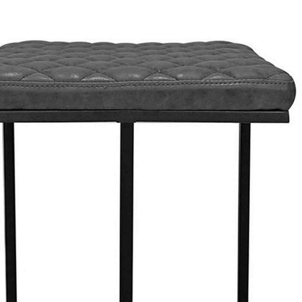 27 Inch Bar Stool, Set of 2, Tufted Seat, Black Faux Leather Upholstery - BM299516