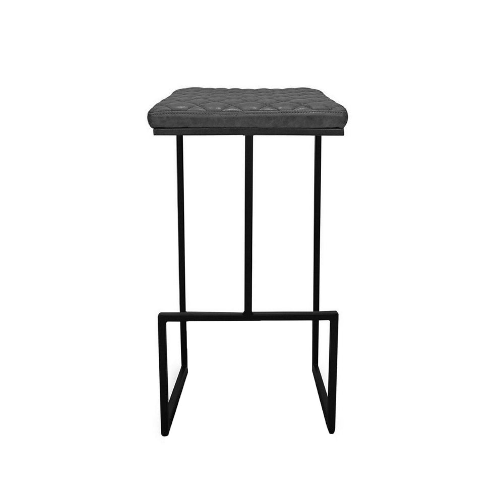 27 Inch Bar Stool, Set of 2, Tufted Seat, Black Faux Leather Upholstery - BM299516