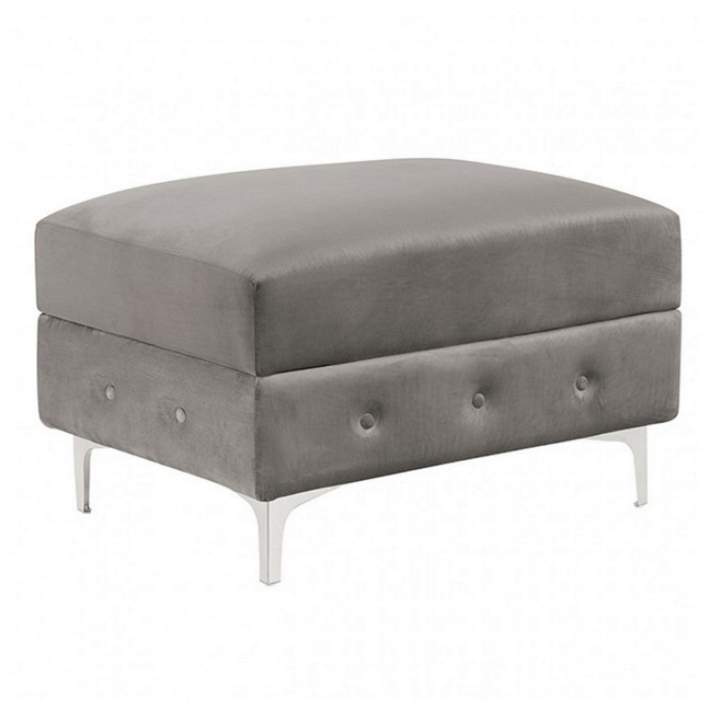Anzo 32 Inch Square Ottoman, Button Tufting, Chrome Plated Steel Legs, Gray - BM299602