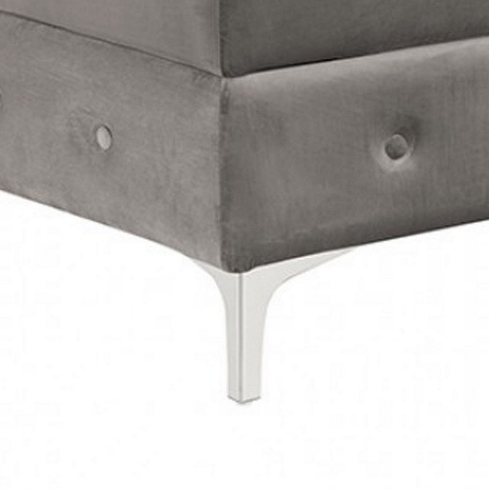 Anzo 32 Inch Square Ottoman, Button Tufting, Chrome Plated Steel Legs, Gray - BM299602