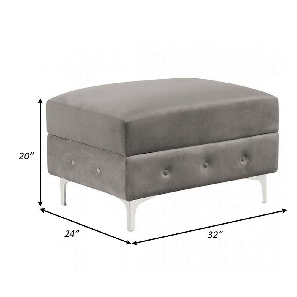 Anzo 32 Inch Square Ottoman, Button Tufting, Chrome Plated Steel Legs, Gray - BM299602