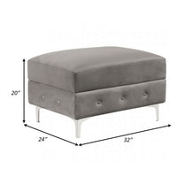 Anzo 32 Inch Square Ottoman, Button Tufting, Chrome Plated Steel Legs, Gray - BM299602