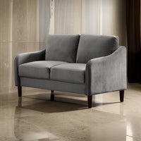 Foz 52 Inch Loveseat, Sloped Arms, Round Tapered Legs, Gray Flannelette - BM299612