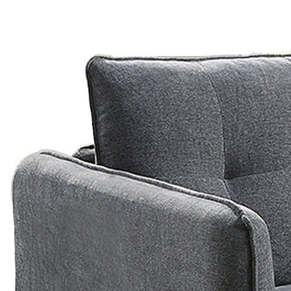 Hak 33 Inch Accent Chair, Rounded Arms, Biscuit Tufting, Wood Legs, Gray - BM299618