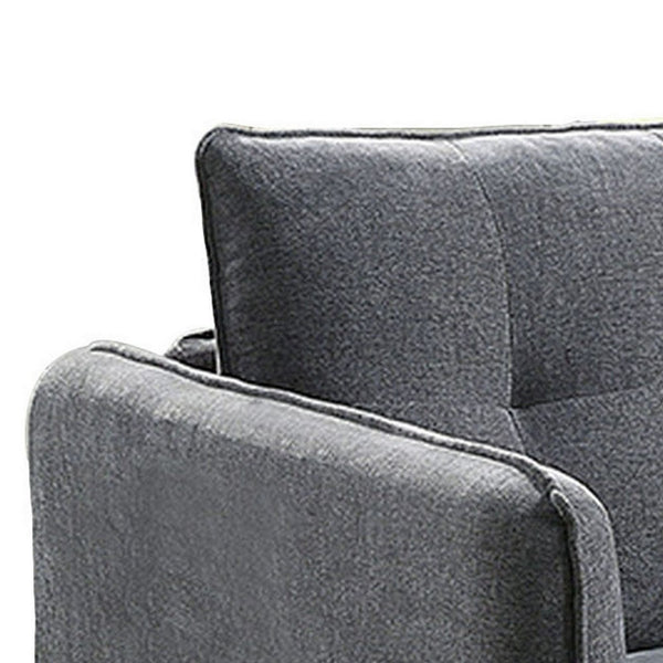 Hak 33 Inch Accent Chair, Rounded Arms, Biscuit Tufting, Wood Legs, Gray - BM299618