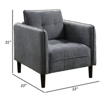 Hak 33 Inch Accent Chair, Rounded Arms, Biscuit Tufting, Wood Legs, Gray - BM299618