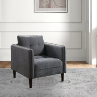 Hak 33 Inch Accent Chair, Rounded Arms, Biscuit Tufting, Wood Legs, Gray - BM299618