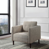 Hak 33 Inch Accent Chair, Rounded Arms, Biscuit Tufting, Wood Legs, Taupe - BM299621