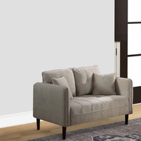 Hak 52 Inch Loveseat, Rounded Curved Arms, Biscuit Tufting, Wood Legs, Taupe - BM299622