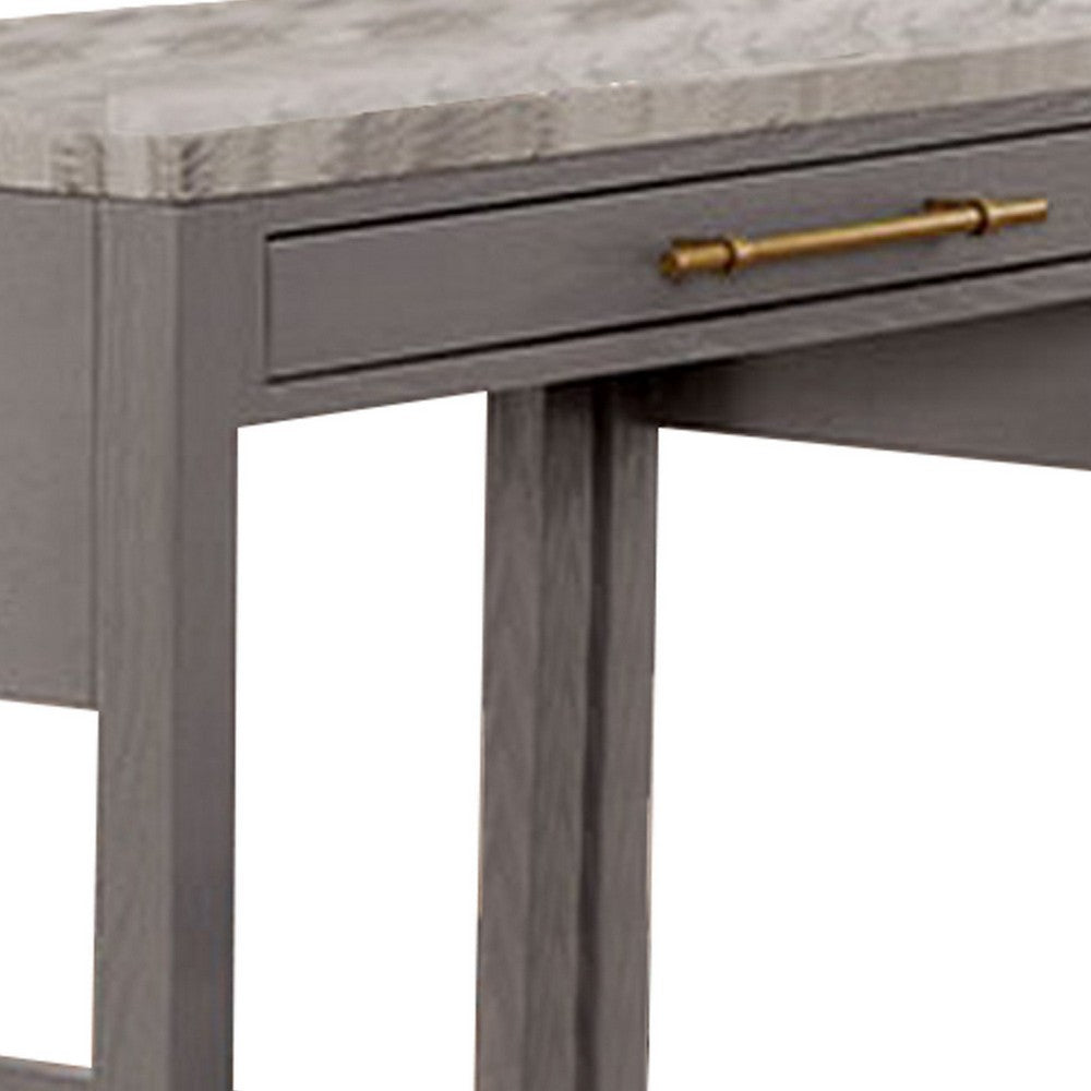 39 Inch Faux Marble Top Table with Felt Lined Storage Drawer, Gray, White - BM299637