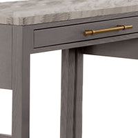 39 Inch Faux Marble Top Table with Felt Lined Storage Drawer, Gray, White - BM299637