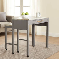 39 Inch Faux Marble Top Table with Felt Lined Storage Drawer, Gray, White - BM299637
