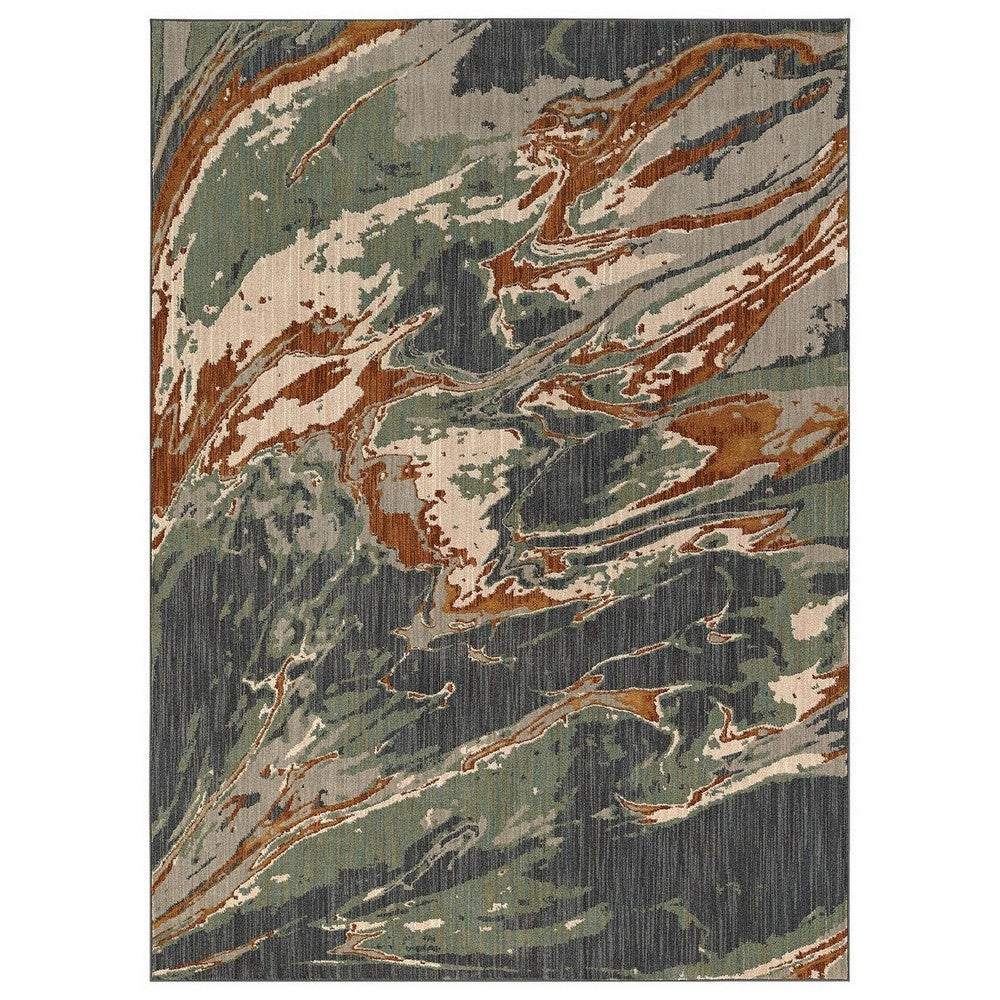 Kiy 5 x 7.5 Modern Medium Area Rug, Swirl Pattern, Distressed Doppler Teal - BM299647