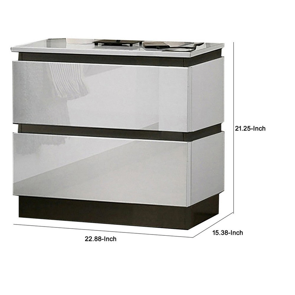 Nav 22 Inch Modern Nightstand with 2 Drawers, Concealed Handles, White - BM299934