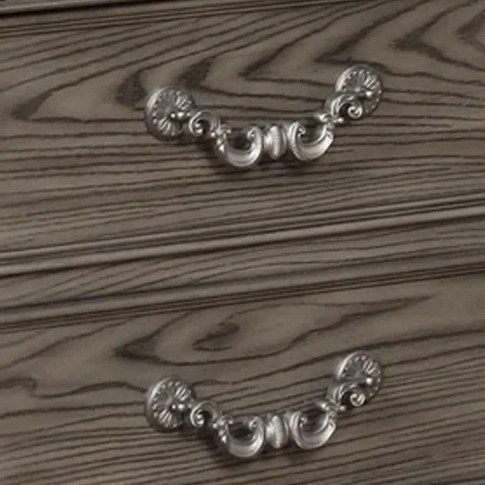 Akia 28 Inch Traditional 3 Drawer Nightstand, Metal Knobs, Smooth Gray - BM299937