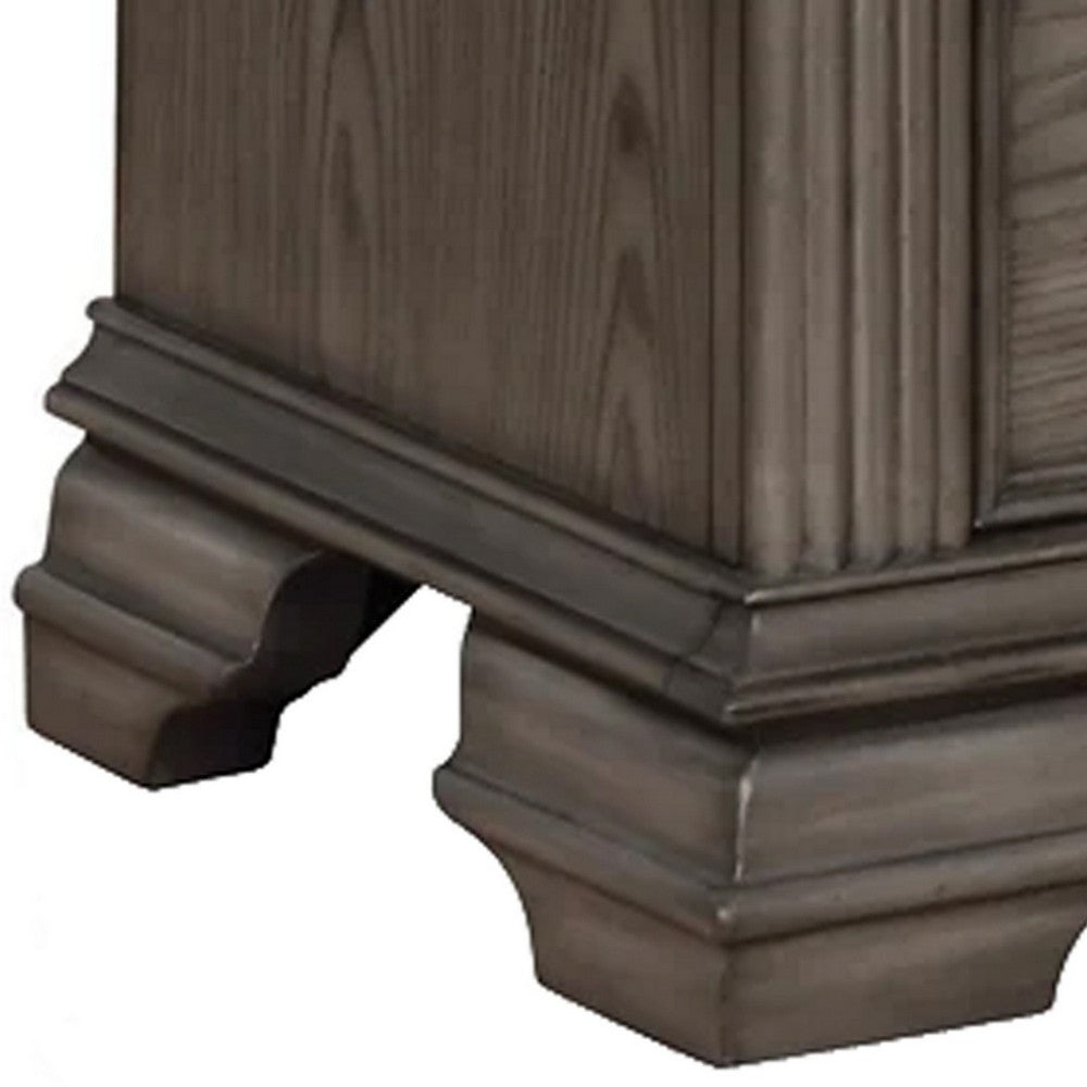 Akia 28 Inch Traditional 3 Drawer Nightstand, Metal Knobs, Smooth Gray - BM299937