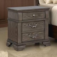 Akia 28 Inch Traditional 3 Drawer Nightstand, Metal Knobs, Smooth Gray - BM299937