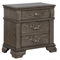 Akia 28 Inch Traditional 3 Drawer Nightstand, Metal Knobs, Smooth Gray - BM299937