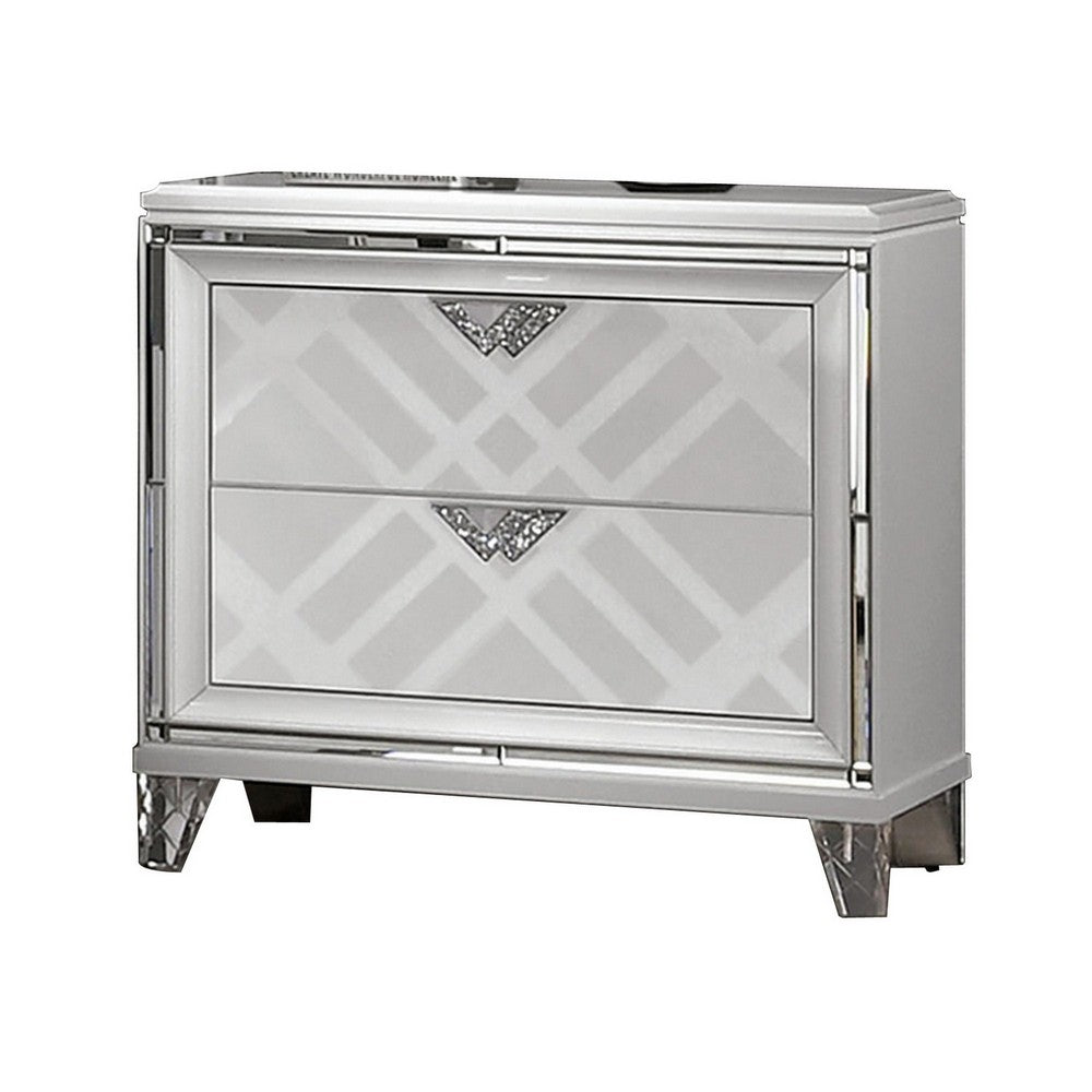 Beli 30 Inch Modern 2 Drawer Nightstand, Carved Acrylic Feet, Crisp White - BM299943
