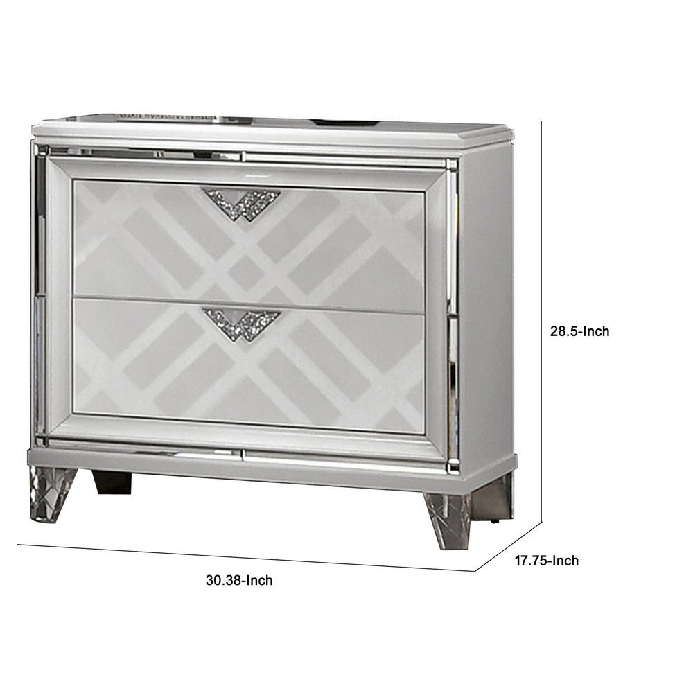 Beli 30 Inch Modern 2 Drawer Nightstand, Carved Acrylic Feet, Crisp White - BM299943