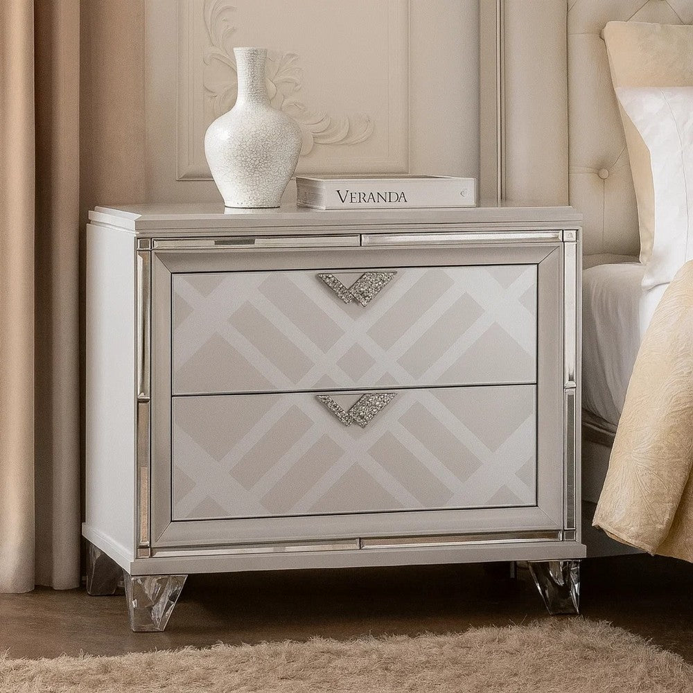 Beli 30 Inch Modern 2 Drawer Nightstand, Carved Acrylic Feet, Crisp White - BM299943