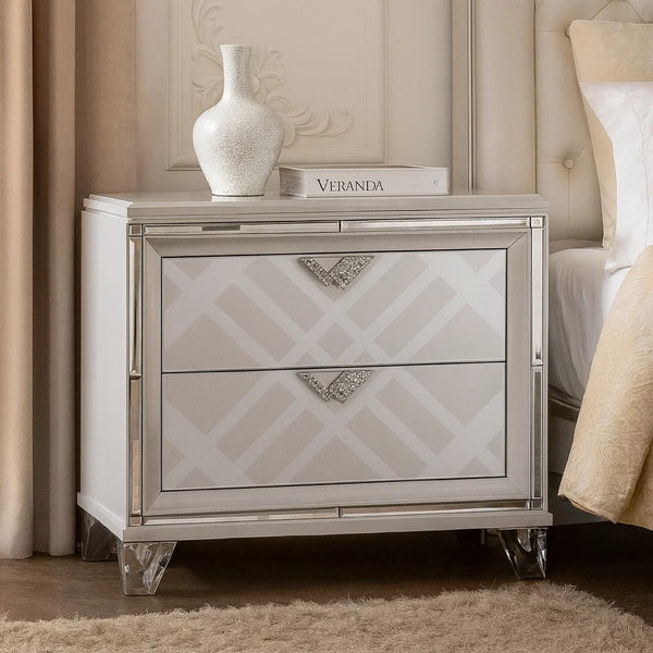 Beli 30 Inch Modern 2 Drawer Nightstand, Carved Acrylic Feet, Crisp White - BM299943