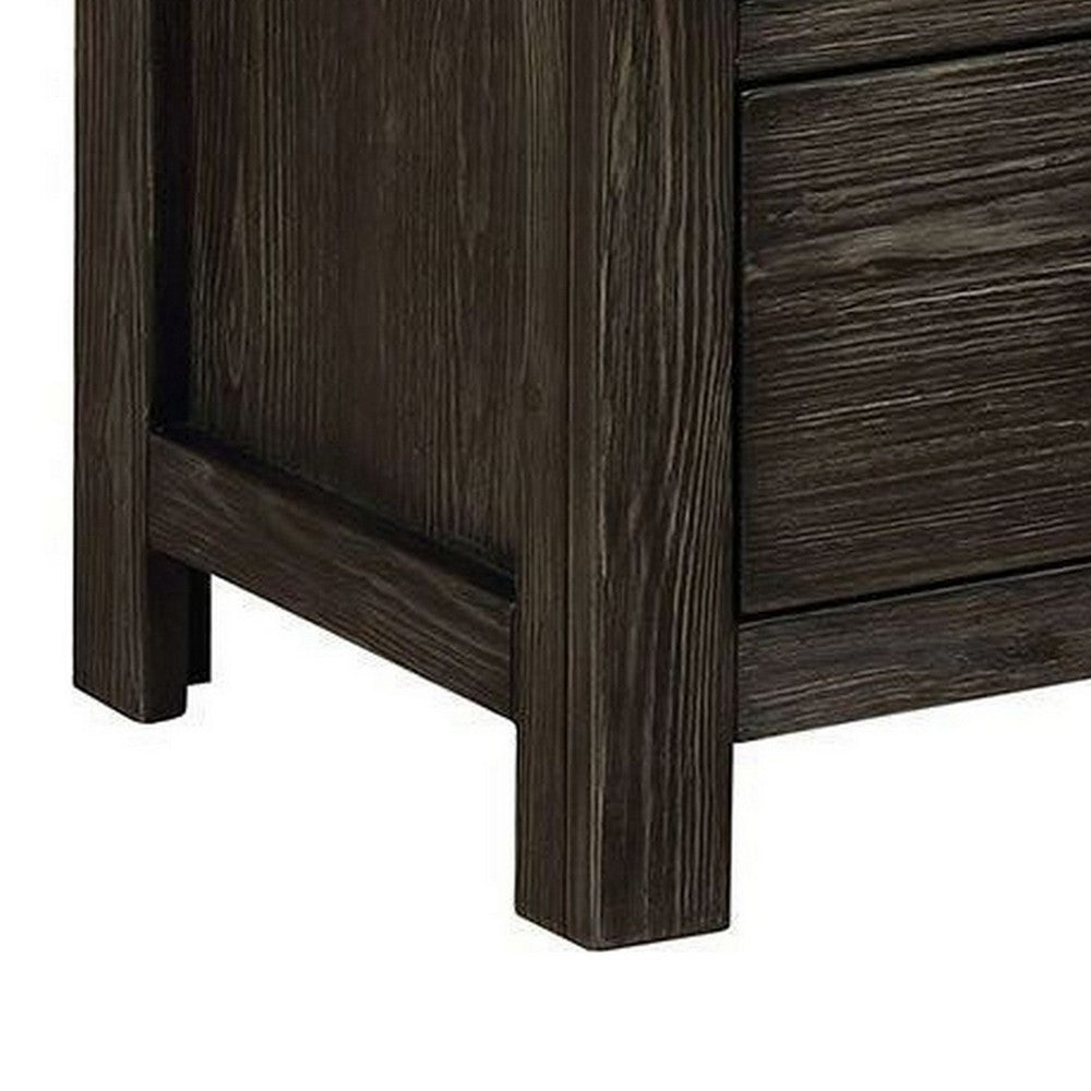 Novi 20 Inch Modern 2 Drawer Nightstand, Wood Grain Details, Dark Gray - BM299949