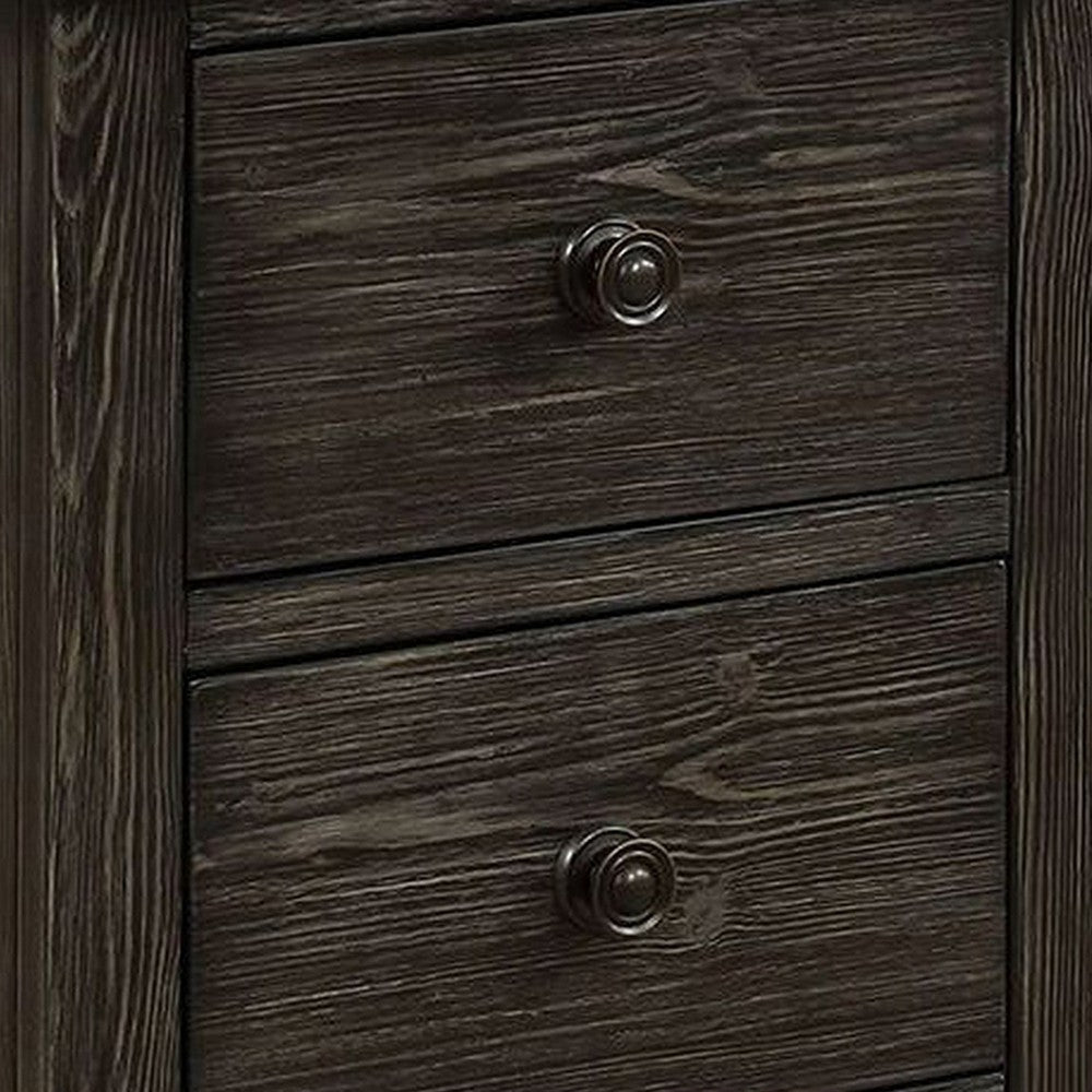 Novi 20 Inch Modern 2 Drawer Nightstand, Wood Grain Details, Dark Gray - BM299949