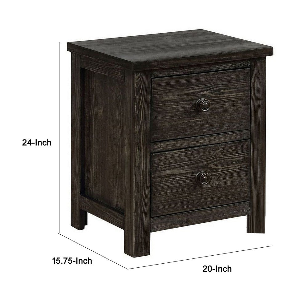 Novi 20 Inch Modern 2 Drawer Nightstand, Wood Grain Details, Dark Gray - BM299949