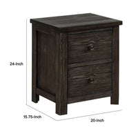 Novi 20 Inch Modern 2 Drawer Nightstand, Wood Grain Details, Dark Gray - BM299949
