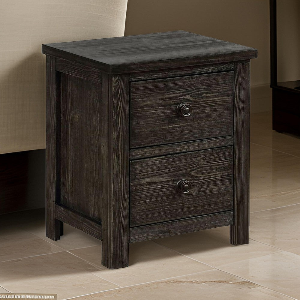 Novi 20 Inch Modern 2 Drawer Nightstand, Wood Grain Details, Dark Gray - BM299949