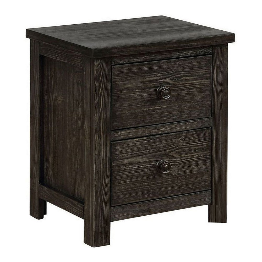 Novi 20 Inch Modern 2 Drawer Nightstand, Wood Grain Details, Dark Gray - BM299949