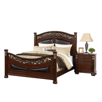 Miri Arched Queen Bed, Carved Leaf Details, Reeded Pilasters, Oak Brown - BM300177