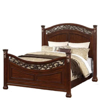 Miri Arched Queen Bed, Carved Leaf Details, Reeded Pilasters, Oak Brown - BM300177