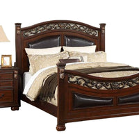 Miri Arched Queen Bed, Carved Leaf Details, Reeded Pilasters, Oak Brown - BM300177