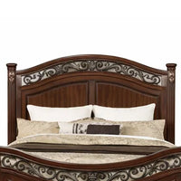 Miri Arched Queen Bed, Carved Leaf Details, Reeded Pilasters, Oak Brown - BM300177