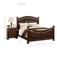 Miri Arched Queen Bed, Carved Leaf Details, Reeded Pilasters, Oak Brown - BM300177