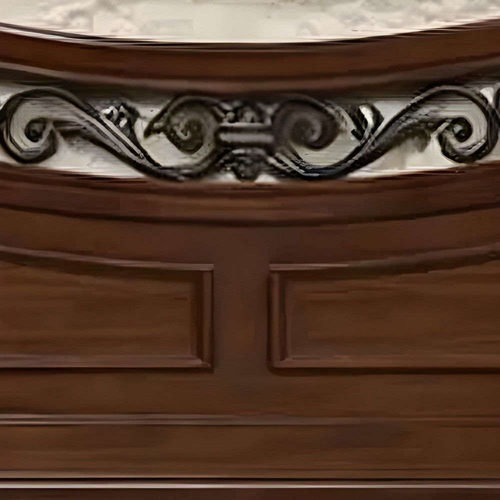Miri Arched Queen Bed, Carved Leaf Details, Reeded Pilasters, Oak Brown - BM300177