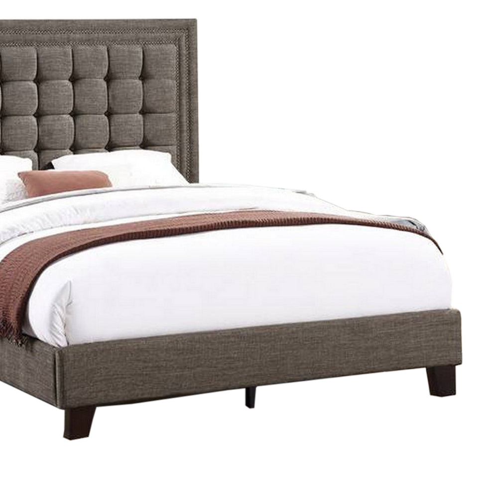 Zofi Modern Full Size Bed, Deep Square Tufted Upholstery, Taupe Polyester - BM300180