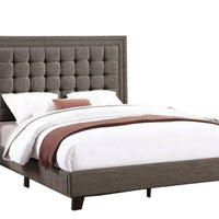 Zofi Modern Full Size Bed, Deep Square Tufted Upholstery, Taupe Polyester - BM300180