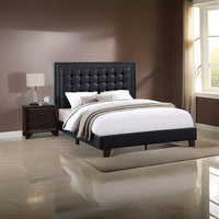 Vea Modern Platform Queen Bed, Deep Tufted Upholstery, Black Faux Leather - BM300185