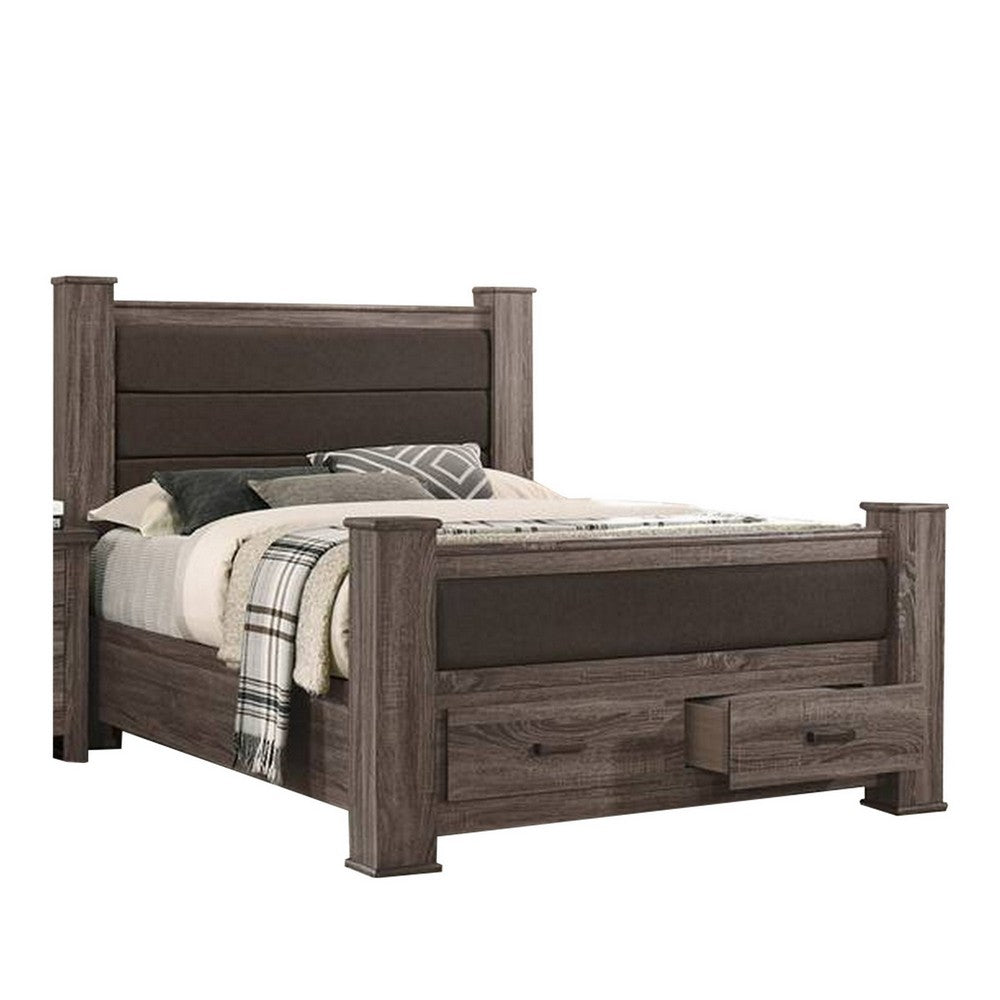 Fort Classic Wood King Size Bed with 2 Drawers, Upholstered Panel, Oak Gray - BM300200