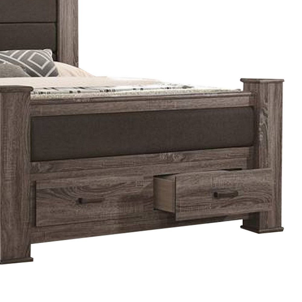 Fort Classic Wood King Size Bed with 2 Drawers, Upholstered Panel, Oak Gray - BM300200
