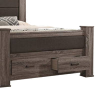 Fort Classic Wood King Size Bed with 2 Drawers, Upholstered Panel, Oak Gray - BM300200