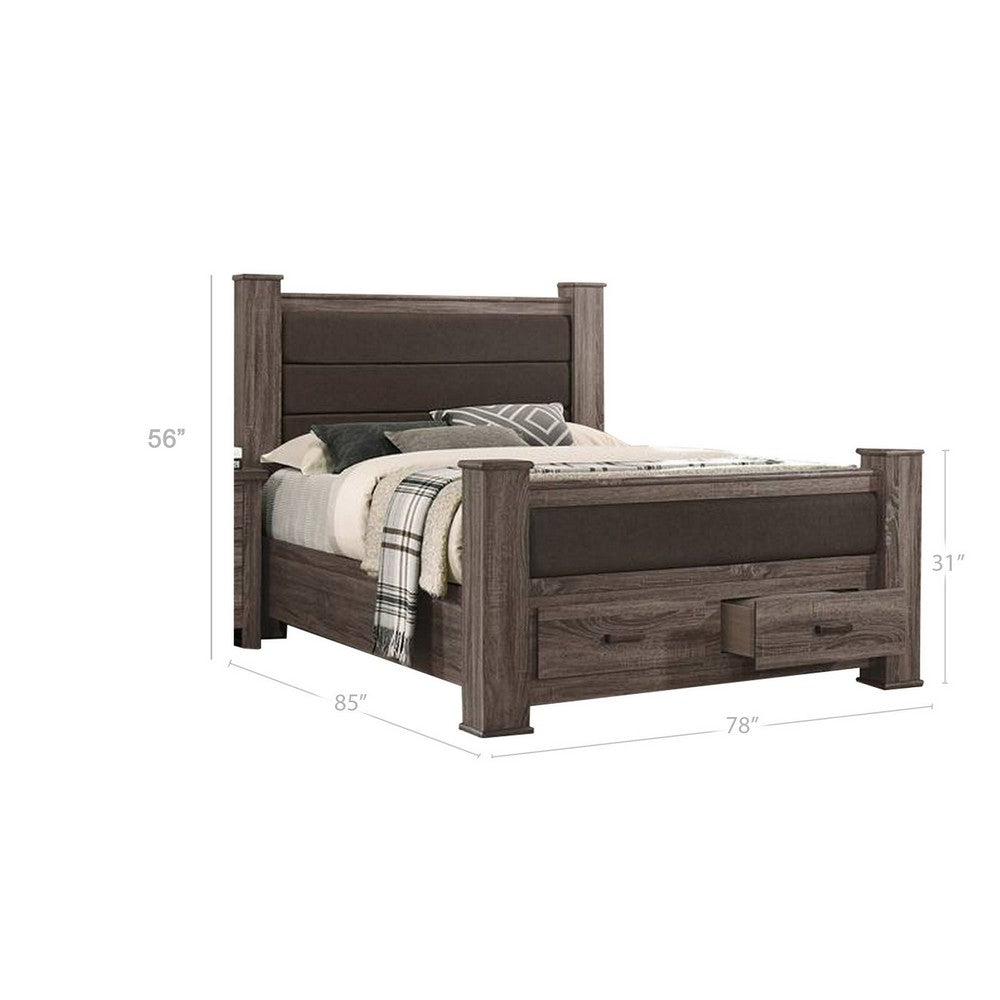 Fort Classic Wood King Size Bed with 2 Drawers, Upholstered Panel, Oak Gray - BM300200