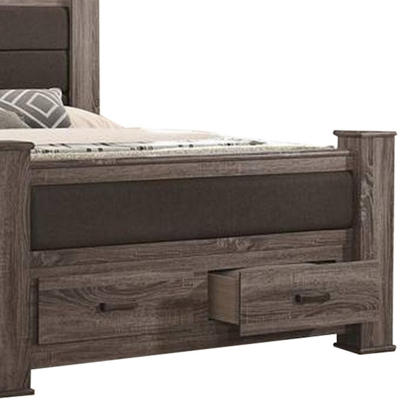 Fort Classic Queen Sized Bed with 2 Drawers, Upholstered Panel, Oak Gray - BM300201