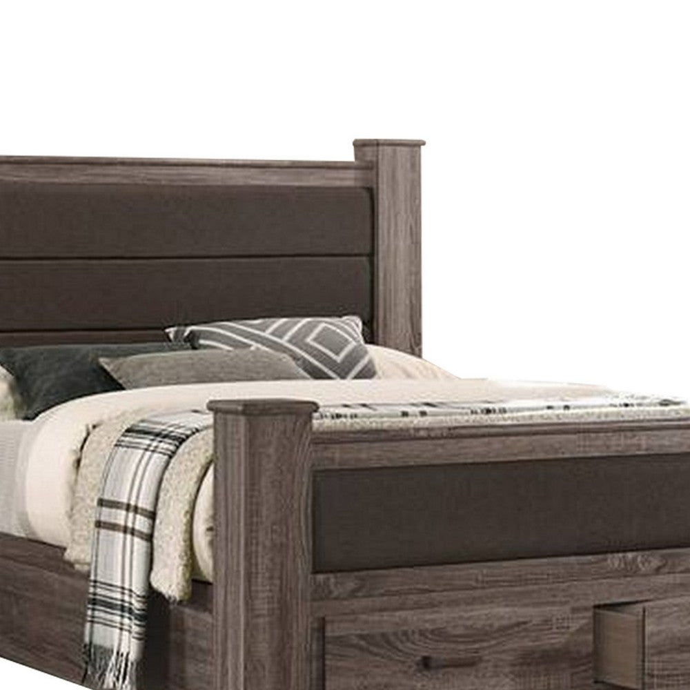 Fort Classic Queen Sized Bed with 2 Drawers, Upholstered Panel, Oak Gray - BM300201