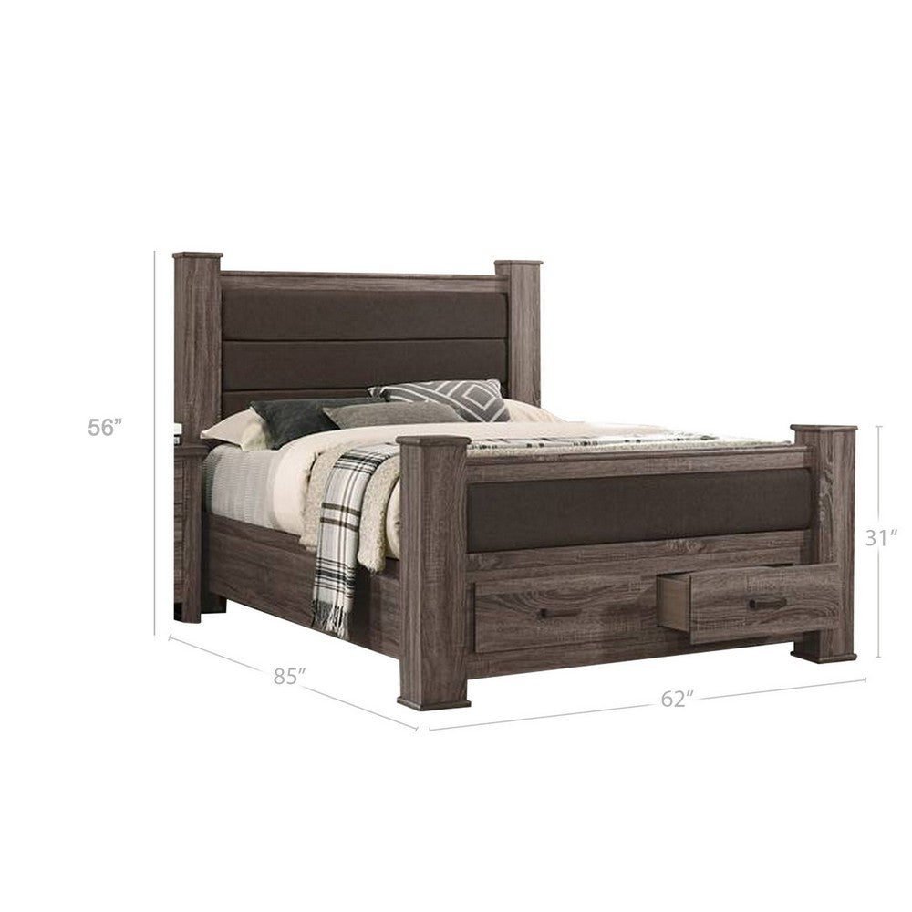 Fort Classic Queen Sized Bed with 2 Drawers, Upholstered Panel, Oak Gray - BM300201