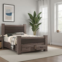 Fort Classic Queen Sized Bed with 2 Drawers, Upholstered Panel, Oak Gray - BM300201
