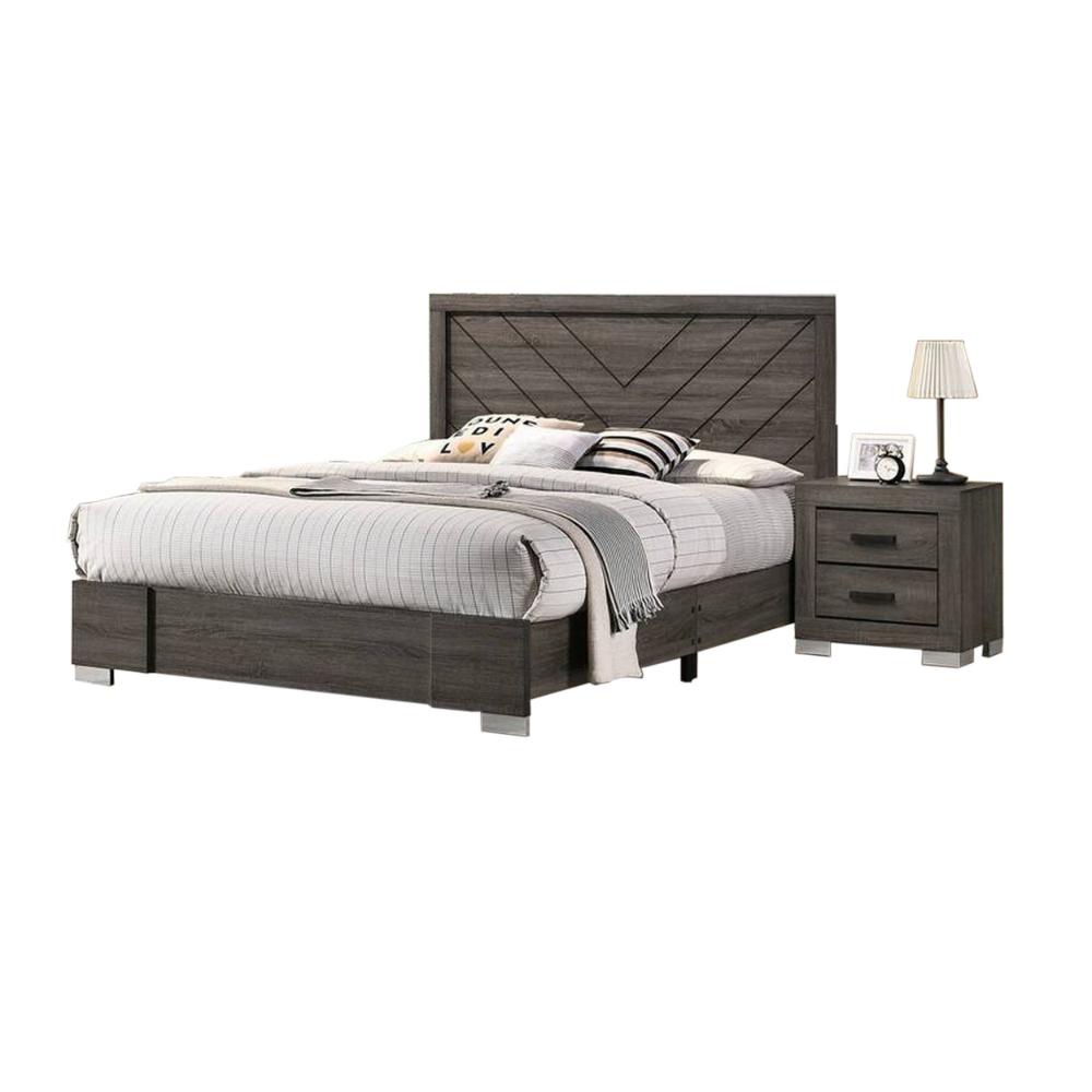 Benjara Lola Classic King Size Bed, Wood Grain, Strong Block